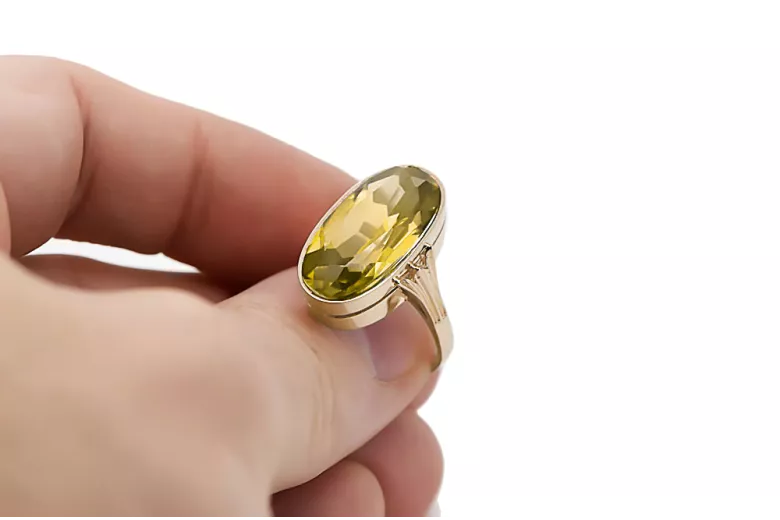 Pierścionek Żółty Perydot 14k żółte złoto Vintage vrc113y